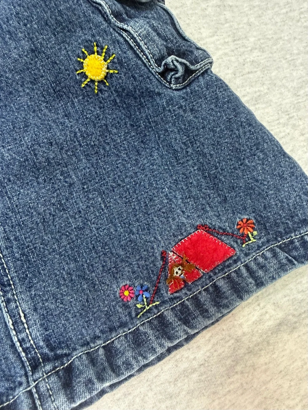 Vintage OshKosh B’gosh Denim Overall Jumper Dress Red Camping Tent - 24M